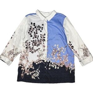 Foxcroft Tunic Top Shirt Size‎ 16W Floral Wrinkle Free Button Up Boho Blouse